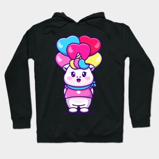 Cute unicorn with love balloon cartoon Hoodie